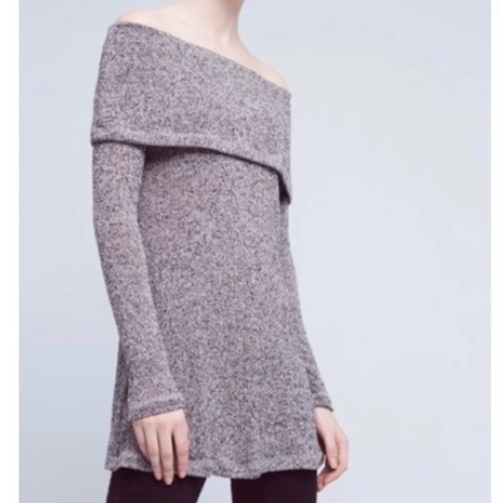 NWT Anthropologie Eri + Ali Naples Off The Shoulder Knit Tunic Marled Black